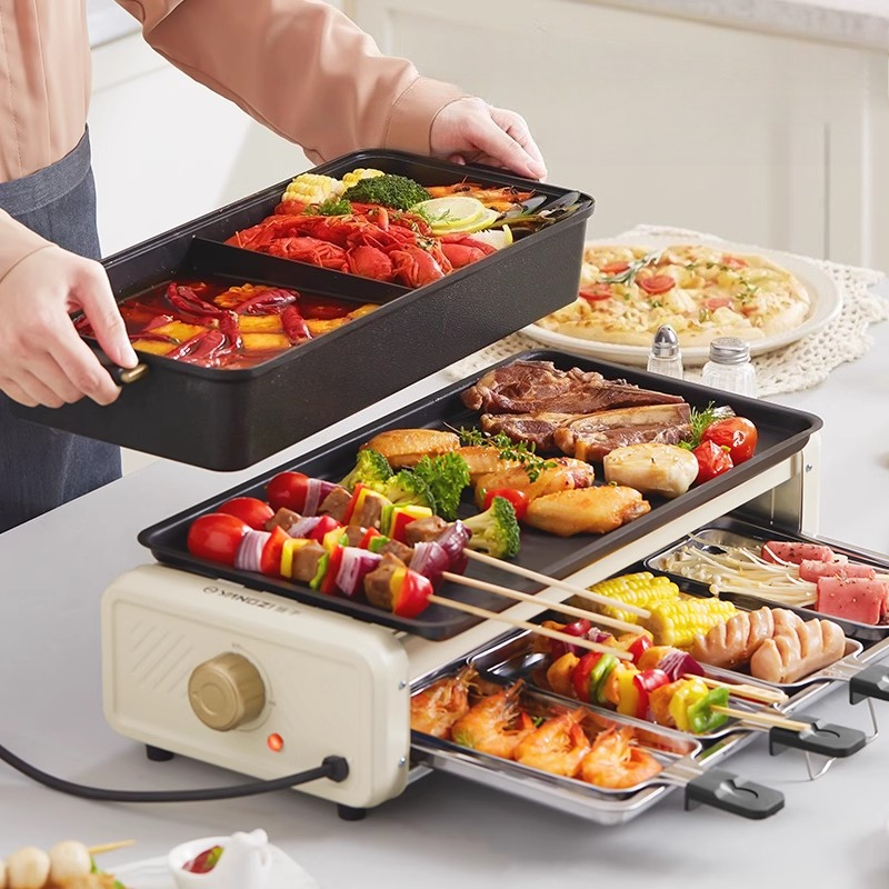 Hot Pot Electric - Electric barbecue grill household large-capacity electric