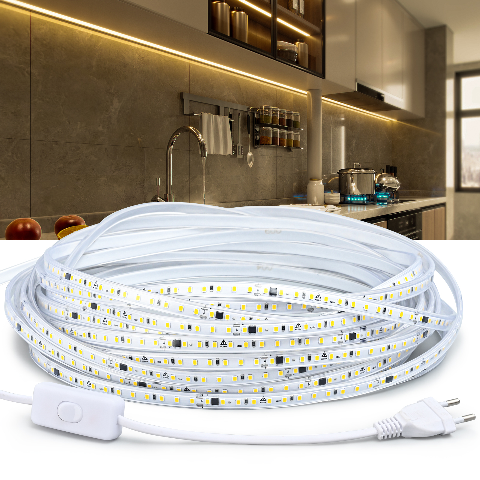 Kitchen Appliances In White - 220V Waterproof LED Strip Light High