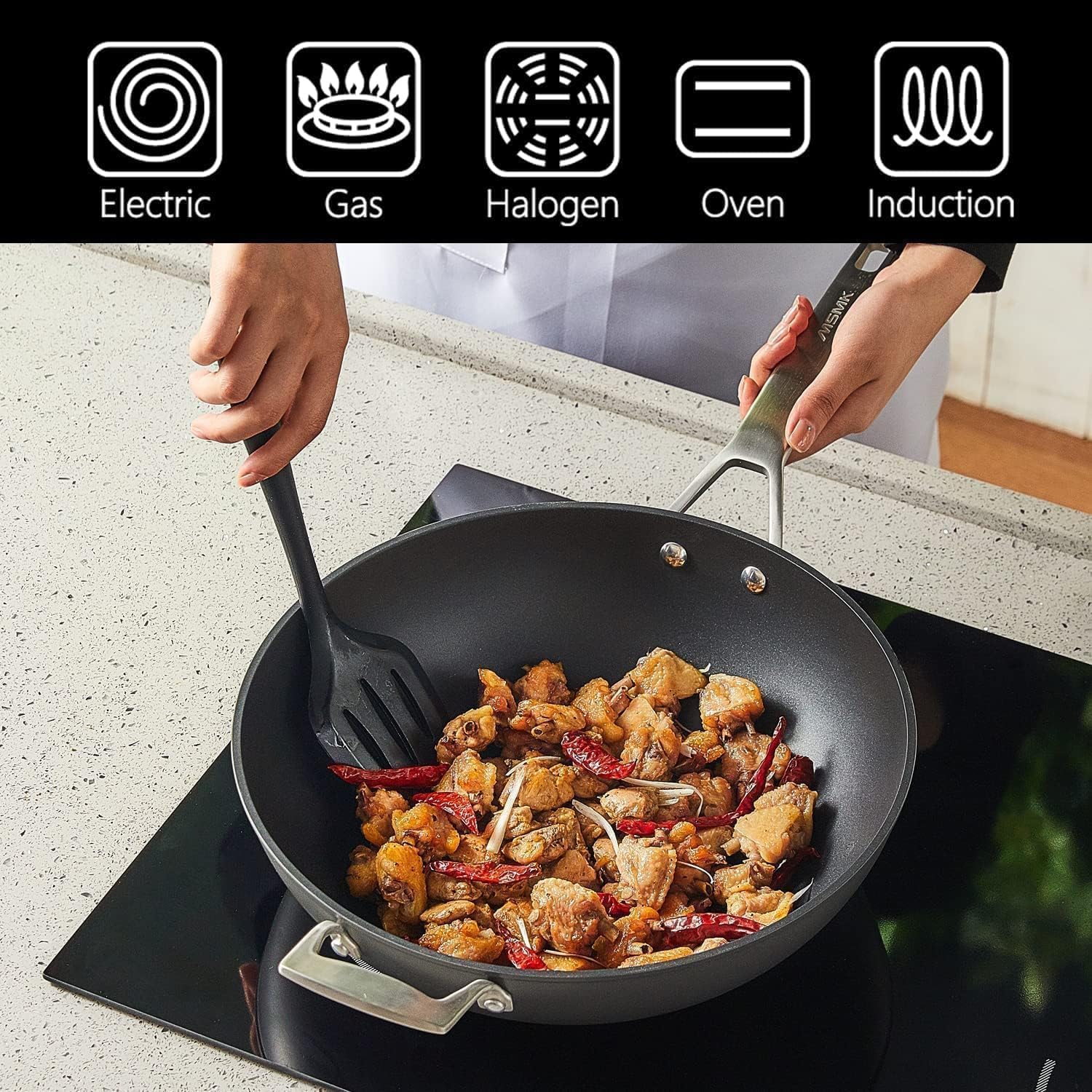 12.5 Inch Nonstick Wok Pan wit - Wok Electric Flat ulasan dan harga