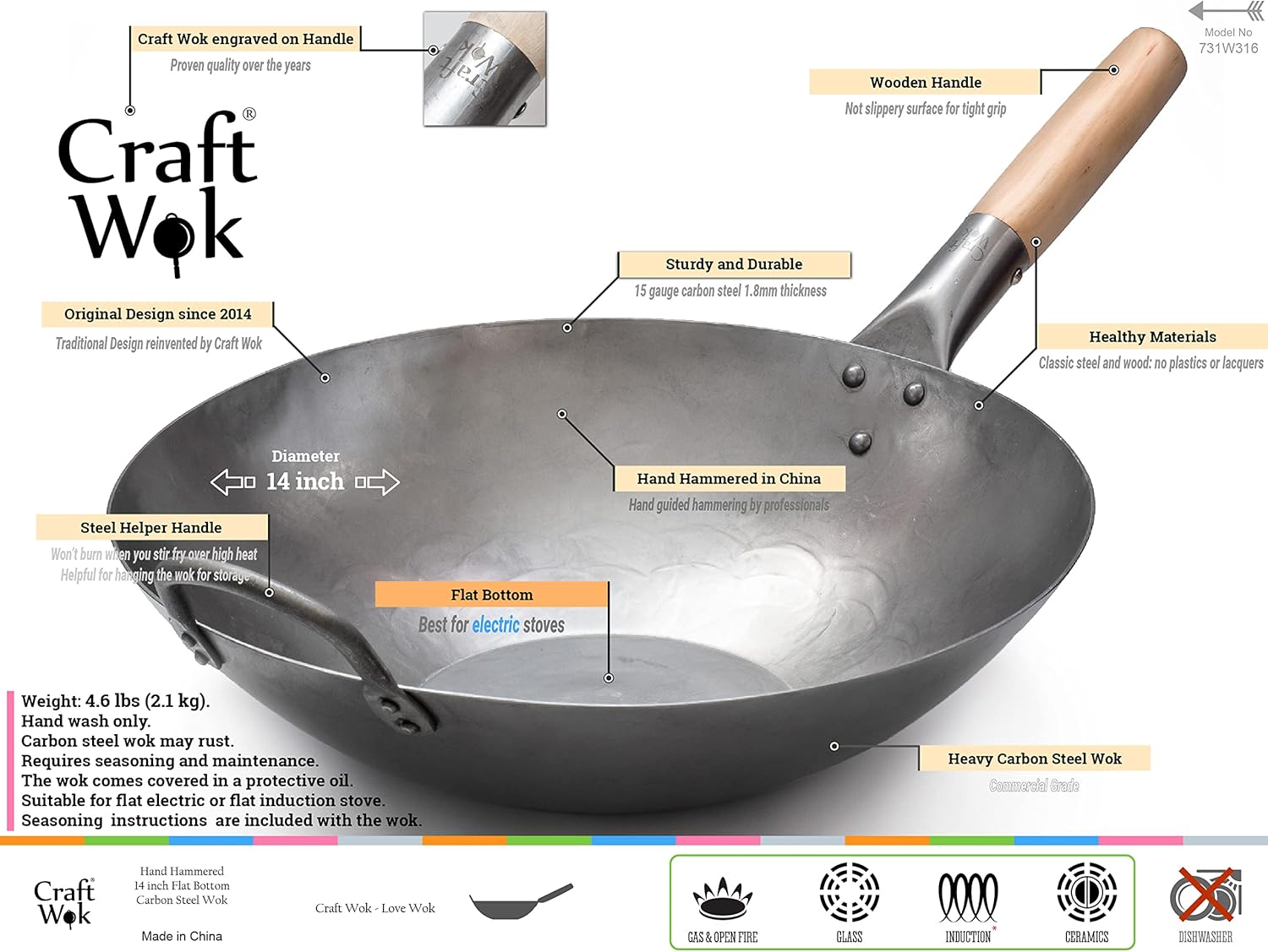 14 Inch Flat Bottom Carbon Ste - Wok Electric Flat ulasan dan harga